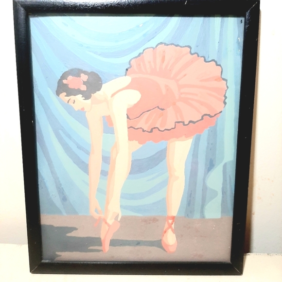 Vintage Paint by Numbers Ballet Dancer Framed Art Set - Pink and Blue. - Picture 2 of 4